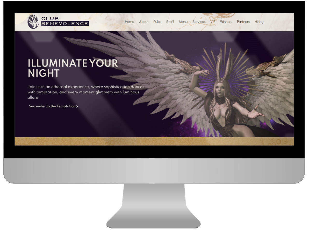a monitor mockup of Evelyn Swiftheart: Aether Bardess a teal and white colored website for a FFXIV bard.